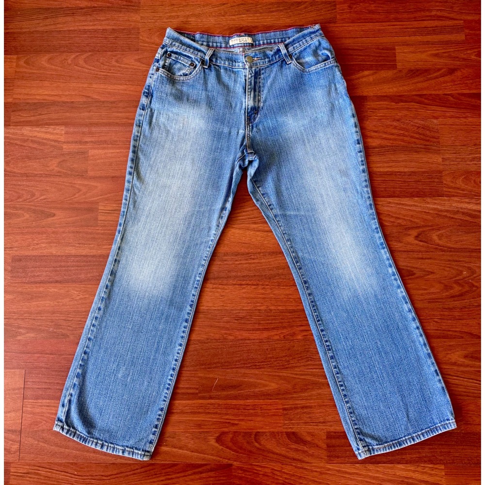 Levis Women 12 Short Medium Wash Blue Bootcut Denim Jeans Stretch Cotton Blend